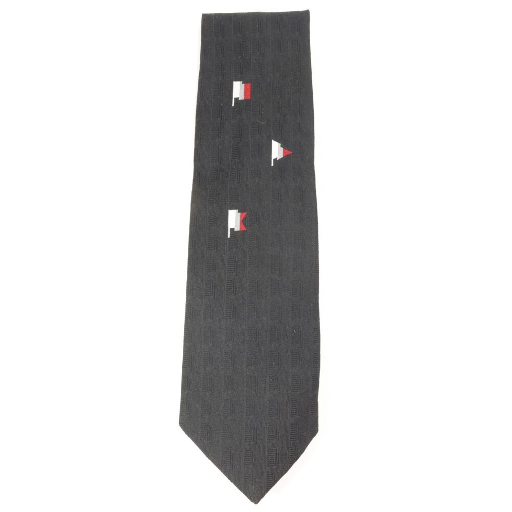 Vintage Damon Tie Mens 56 in Black White Red Blue Nautical Flags Wide